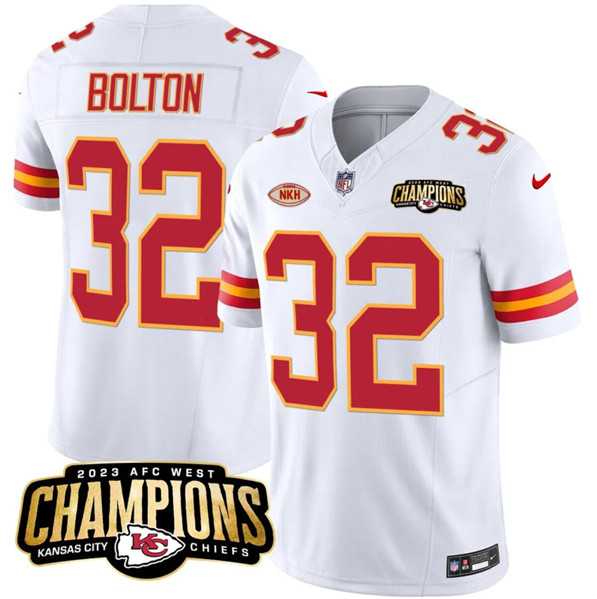 Men & Women & Youth Kansas City Chiefs #32 Nick Bolton White 2023 F.U.S.E. AFC West Champions With NKH Patch Vapor Untouchable Limited Jersey,We sell and wholesale Men & Women & Youth Kansas City Chiefs #32 Nick Bolton White 2023 F.U.S.E. AFC West Champions With NKH Patch Vapor Untouchable Limited Jersey on line form chian!